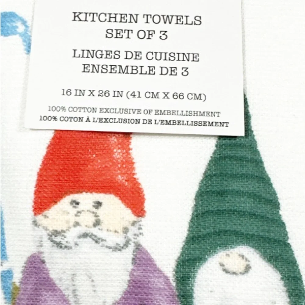 NEW Rae Dunn BELIEVE Gnome Christmas Kitchen Towel Set/3